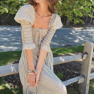 NWT Doen Smocked Bijou Dress L wildflower mustard